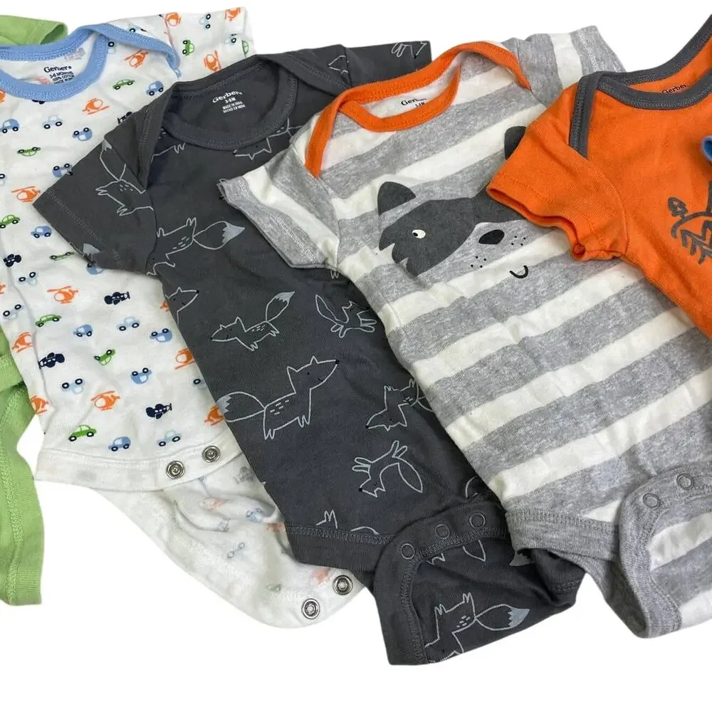 Lot of 7 Baby Boys 3-6 Months Gerber One Piece Short Sleeve Animal Stripes Cars - Picture 3 of 4